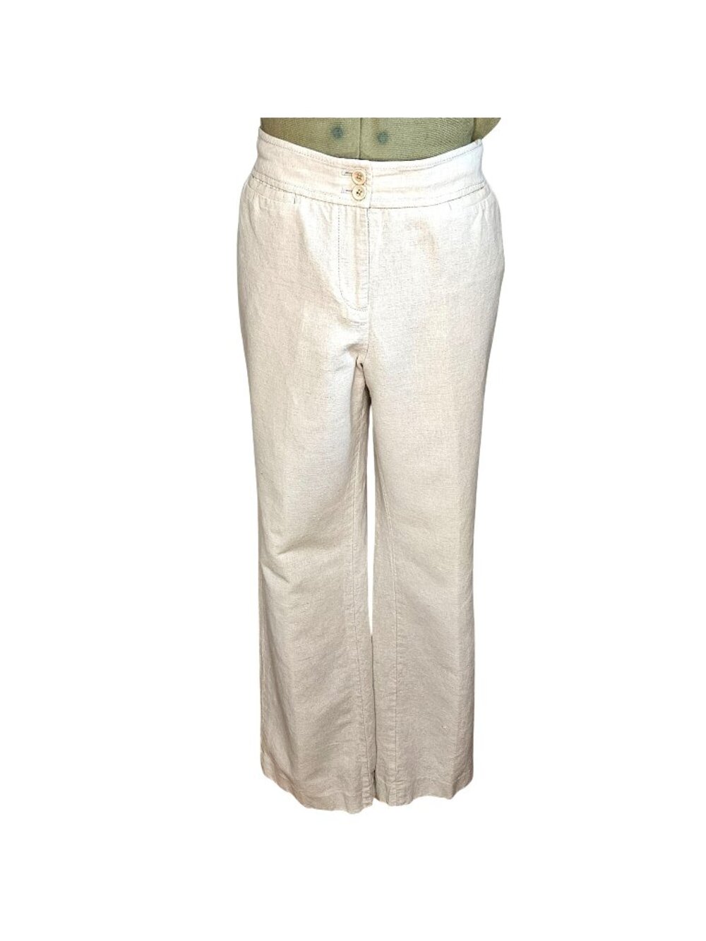 Woman's Liz Claiborne linen wide leg button front pocketed minimalist pants S14